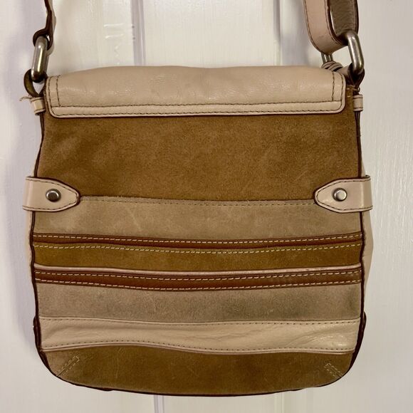 Vtg Fossil Crossbody Purse Suede Leather Stripe Brown Multi‎ Tone Hang Key - Picture 10 of 12